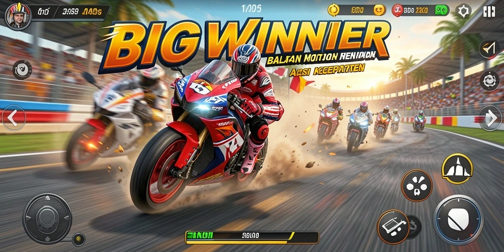 Tampilan aksi balapan motor yang mendebarkan dalam BIGWINNER.