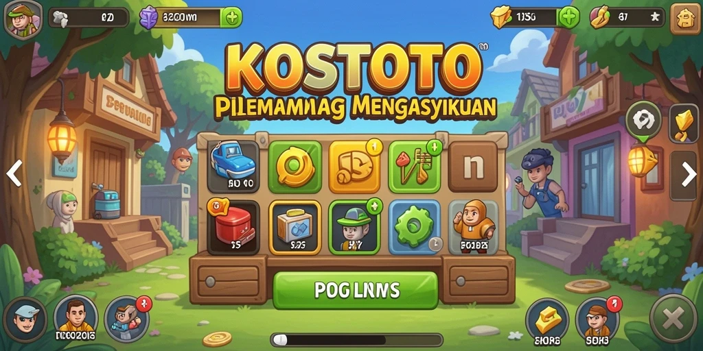 Tampilan gameplay KOSTOTO yang menampilkan kemajuan permainan idle.