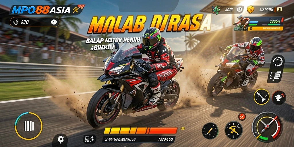 Tampilan gameplay seru dalam balapan motor di MPO88ASIA.