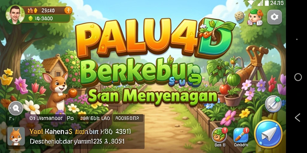 Screenshot gameplay PALU4D menampilkan kebun yang subur dan beragam tanaman.