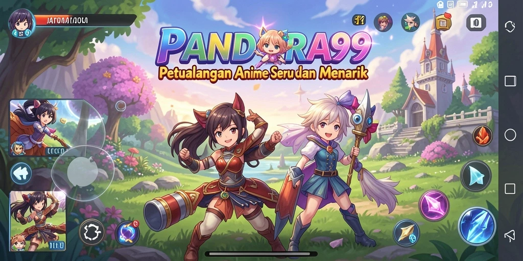 Screenshot gameplay PANDORA99 yang menampilkan pertarungan karakter anime.