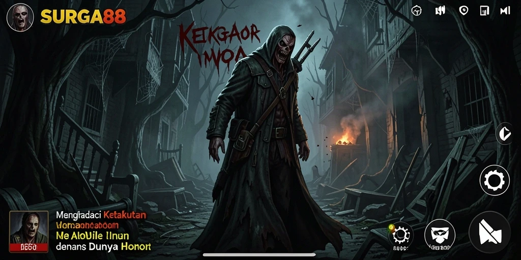 Tampilan gameplay menegangkan dari SURGA88 dengan makhluk mengerikan.