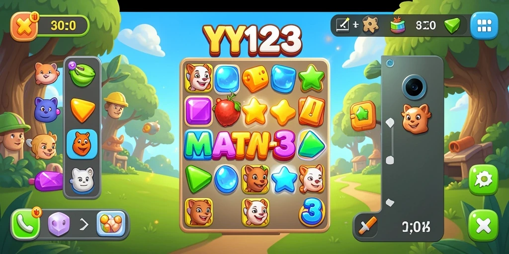 Gameplay seru YY123 dengan tantangan Match-3 yang menarik.